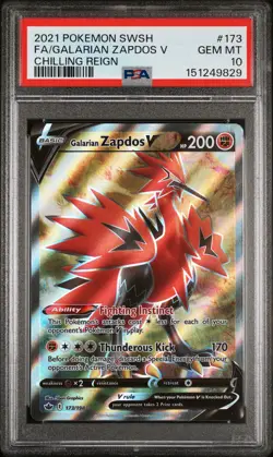 2021 POKEMON SWORD & SHIELD CHILLING REIGN FULL ART/GALARIAN ZAPDOS V PSA 10 - Image 1