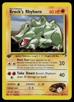 Pokemon Card - Brock's Rhyhorn Gym Heroes 22/132 1st Edition Rare - Image 1