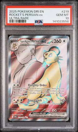 2025 POKEMON DESTINED RIVALS ULTRA RARE #219 TEAM ROCKET'S PERSIAN EX PSA 10 - Image 1