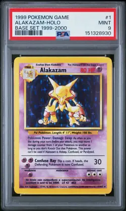 1999 POKEMON BASE SET 1999-2000 “4TH PRINT” #1 ALAKAZAM-HOLO PSA 9 - Image 1