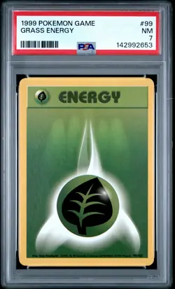 1999 POKEMON BASE SET UNLIMITED #99 GRASS ENERGY PSA 7 - Image 1