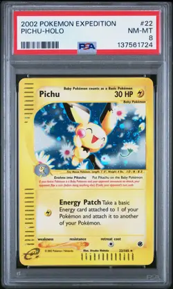 2002 POKEMON EXPEDITION #22 PICHU-HOLO PSA 8 - Image 1