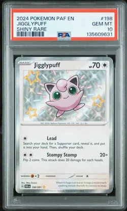 2024 POKEMON PAF EN-PALDEAN FATES SHINY RARE #198 JIGGLYPUFF PSA 10 - Image 1