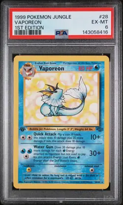 1999 POKEMON JUNGLE 1ST EDITION #28 VAPOREON PSA 6 - Image 1
