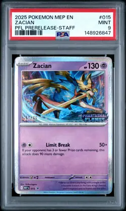 2025 POKEMON MEP PROMO PHANTASMAL FLAMES PRERELEASE-STAFF #015 ZACIAN PSA 9 - Image 1