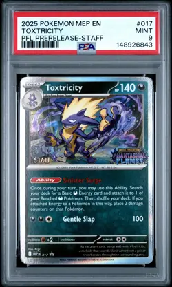 2025 POKEMON MEP PROMO PHANTASMAL FLAMES PRERELEASE-STAFF #017 TOXTRICITY PSA 9 - Image 1
