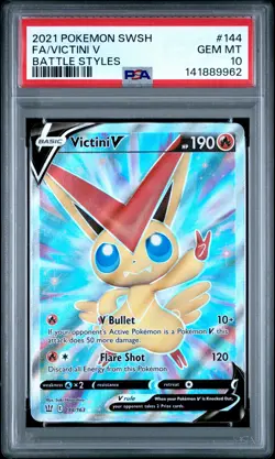 2021 POKEMON SWORD & SHIELD BATTLE STYLES #144 FULL ART/VICTINI V PSA 10 - Image 1