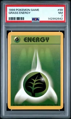 1999 POKEMON BASE SET UNLIMITED #99 GRASS ENERGY PSA 7 - Image 1
