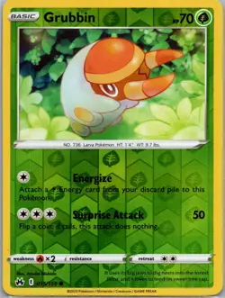 Grubbin 015/159 - Pokemon TCG Crown Zenith - Reverse Holo - Common - LP - Image 1