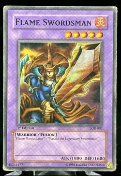 Yu-Gi-Oh! Flame Swordsman #LOB-003 - 1st Ed NA Heavily Played - Image 1