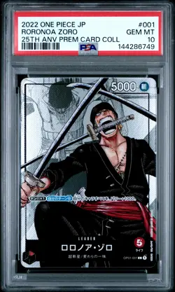 2022 ONE PIECE JPN 25TH ANNIVERSARY PREMIUM COLLECTION #001 RORONOA ZORO PSA 10 - Image 1