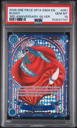2026 ONE PIECE THE AZURE SEA'S SEVEN 3RD ANNIVERSARY-SILVER #051 BUGGY PSA 10 - Image 1