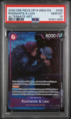 2026 ONE PIECE THE AZURE SEA'S SEVEN ALTERNATE ART #038 ROSINANTE & LAW PSA 10 - Image 1