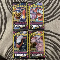 Pokemon Sun & Moon Unified Minds (4) 3-Card Booster Packs Art Set 2019 Sealed L3 - Image 1