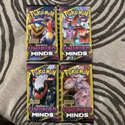 Pokemon Sun & Moon Unified Minds (4) 3-Card Booster Packs Art Set 2019 Sealed L1 - Image 1