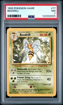 1999 POKEMON BASE SET UNLIMITED #17 BEEDRILL PSA 7 - Image 1