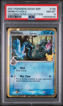 2021 POKEMON SWSH PROMO CELEBRATIONS COLLECTION #136 MIMIKYU-HOLO PSA 8 - Image 1