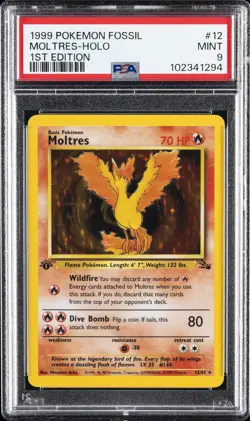 1999 POKEMON FOSSIL 1ST EDITION #12 MOLTRES-HOLO PSA 9 - Image 1