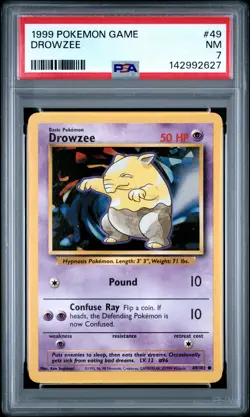 1999 POKEMON BASE SET UNLIMITED #49 DROWZEE PSA 7 - Image 1