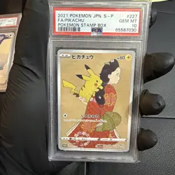 Pokemon Pikachu P.M. Stamp Bx. Japanese Full Art Promo 227/S-P PSA 10 2021 - Image 1
