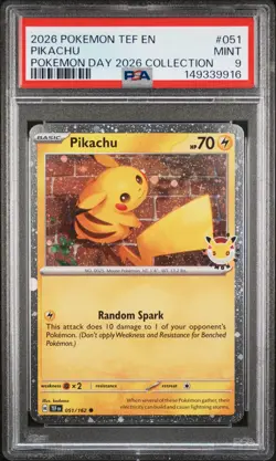 2026 POKEMON TEMPORAL FORCES POKEMON DAY 2026 COLLECTION #051 PIKACHU PSA 9 - Image 1