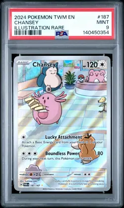 2024 POKEMON TWM EN-TWILIGHT MASQUERADE ILLUSTRATION RARE #187 CHANSEY PSA 9 - Image 1