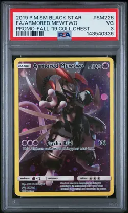 2019 POKEMON SM BLACK STAR PROMO #SM228 FULL ART/ARMORED MEWTWO PSA 3 - Image 1