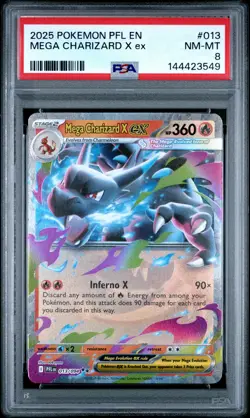 2025 POKEMON PFL EN-PHANTASMAL FLAMES #013 MEGA CHARIZARD X EX PSA 8 - Image 1
