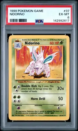 1999 POKEMON BASE SET UNLIMITED #37 NIDORINO PSA 6 - Image 1