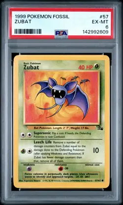 1999 POKEMON FOSSIL #57 ZUBAT PSA 6 - Image 1