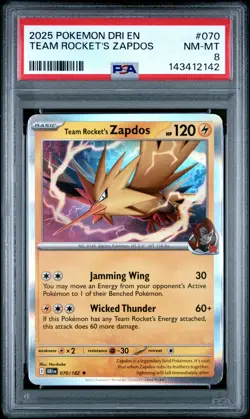 2025 POKEMON DRI EN-DESTINED RIVALS #070 TEAM ROCKET'S ZAPDOS PSA 8 - Image 1