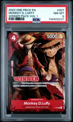 2022 ONE PIECE PROMOS WINNER PACK VOL.1 #007 MONKEY D. LUFFY PSA 8 - Image 1
