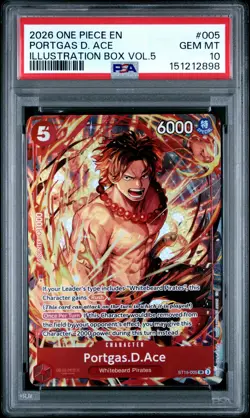 2026 ONE PIECE PROMOS ILLUSTRATION BOX VOL.5 #005 PORTGAS D. ACE PSA 10 - Image 1
