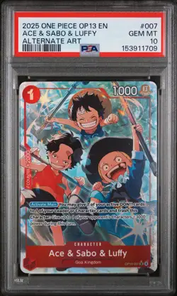 2025 ONE PIECE OP13-CARRYING ON HIS WILL ALTERNATE ART ACE & SABO & LUFFY PSA 10 - Image 1