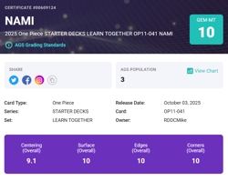 One Piece English Nami Leader Alt Art Learn Together OP11-041 AGS 10 - Image 3