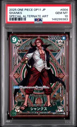 2025 ONE PIECE JAPANESE OP11-A FIST OF DIVINE SPEEDALT ART #004 SHANKS PSA 10 - Image 1