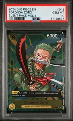2024 ONE PIECE EVENT PACK VOL.3 #042 RORONOA ZORO PSA 10 - Image 1