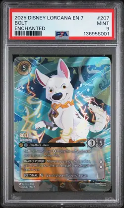 2025 DISNEY LORCANA EN 7-ARCHAZIA'S ISLAND ENCHANTED #207 BOLT - SUPERDOG PSA 9 - Image 1