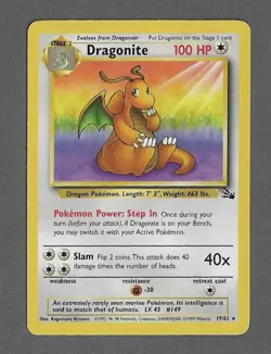 DRAGONITE Non Holo 19/62 Fossil Set Pokemon Card - Image 1