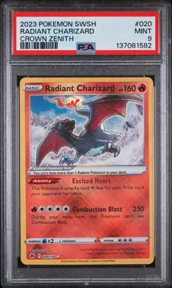 2023 POKEMON SWORD & SHIELD CROWN ZENITH #020 RADIANT CHARIZARD PSA 9 - Image 1