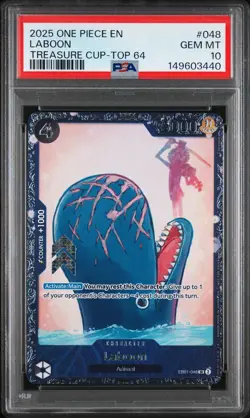 2025 ONE PIECE PROMOS TREASURE CUP-TOP 64 #048 LABOON PSA 10 - Image 1