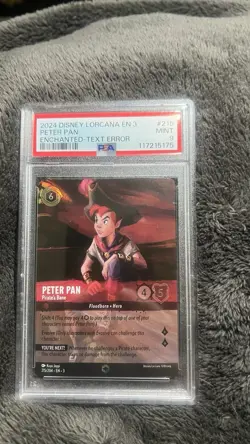 Disney Lorcana Peter Pan Pirate's Bane Enchanted Holo Text Error PSA 9 215/204 - Image 1