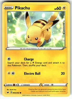Pikachu 065/202 SWSH01: Sword & Shield Base Set NM Pokemon Card TCG - Image 1
