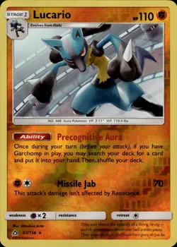 Pokemon TCG Reverse Holo Card Lucario SM - Ultra Prism 67/156 - Image 1