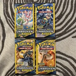 Pokemon Unbroken Bonds 3 Card Booster Pack Complete Art Set of 4 Sealed Lot 1 - Image 1