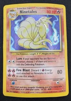Pokemon TCG Ninetales 12/102 Base Set Holo Rare (Heavily Damaged) Water Damage - Image 1