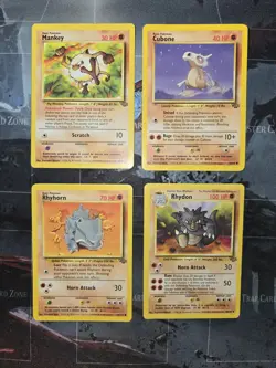 Jungle 4-Card Lot Mankey, Cubone, Rhyhorn, Rhydon Pokemon Vintage - Image 1
