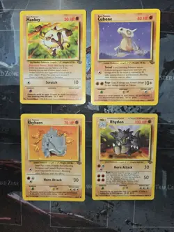 Jungle 4-Card Lot Mankey, Cubone, Rhyhorn, Rhydon Pokemon Vintage - Image 2