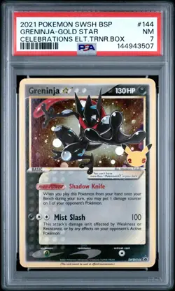 2021 Pokemon SWSH Greninja Gold Star Celebrations ETB Promo #144 PSA 7 - Image 1