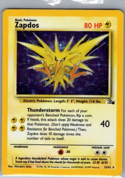 Zapdos 15/62 Holo Fossil - Pokemon Card - LP - Image 1